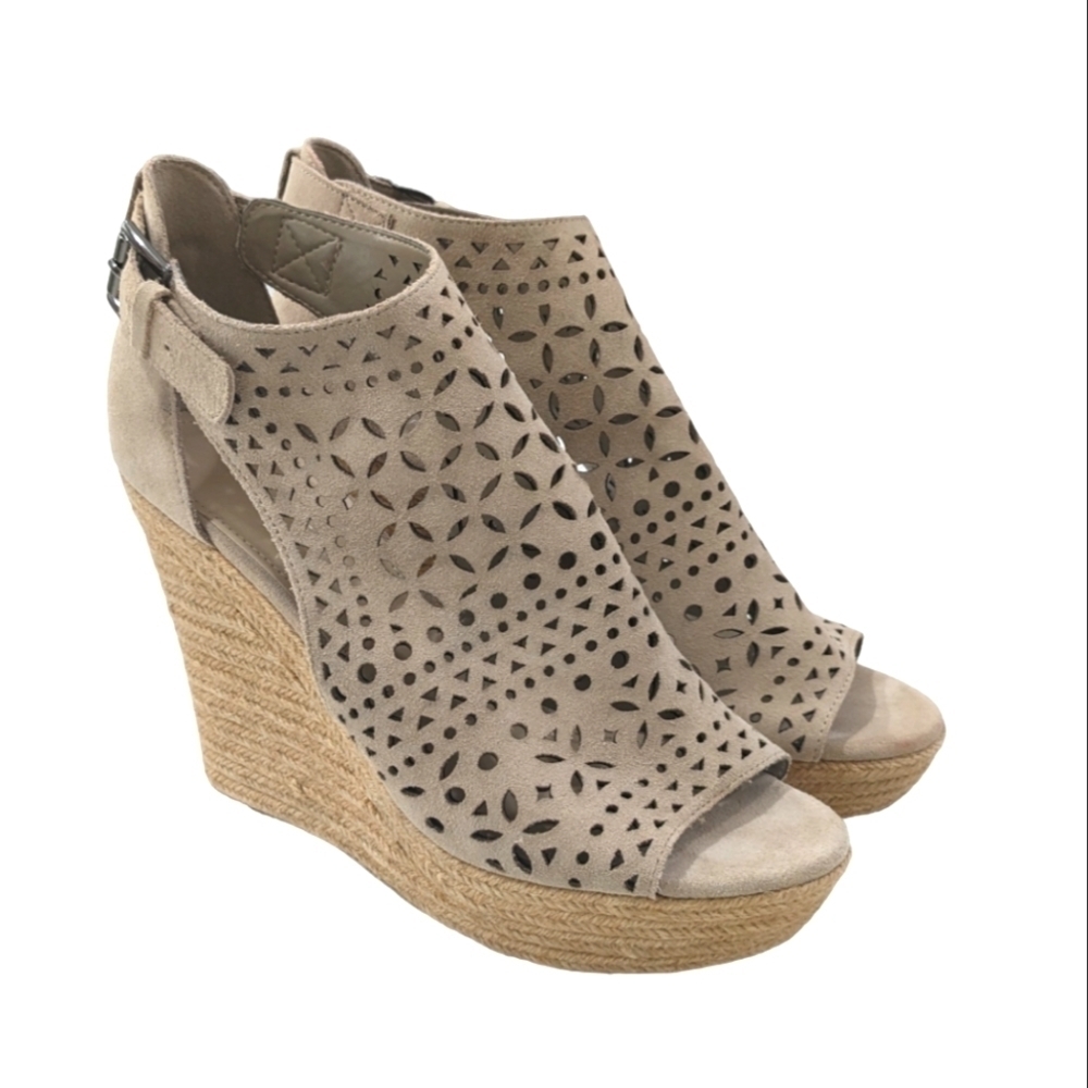 Marc Fisher Helina Platform Espadrille Wedge Platform Sandals natural Suede tan
